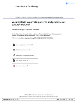 Vocal Dialects in Parrots: Patterns and Processes of Cultural Evolution