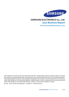 SAMSUNG ELECTRONICS Co., Ltd. 2017 Business Report for the Year Ended December 31, 2017