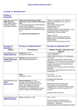 Tag Des Offenen Denkmals 2017 Sonntag, 10. September 2017 Freitag, 8. September Sonntag, 10. September Sonntag, 10. September 20