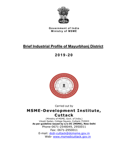 Brief Industrial Profile of Mayurbhanj District 2019-20