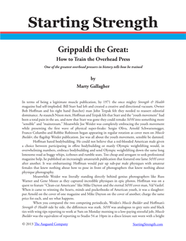 Grippaldi the Great: How to Train the Overhead Press One of the Greatest Overhead Pressers in History Tells How He Trained