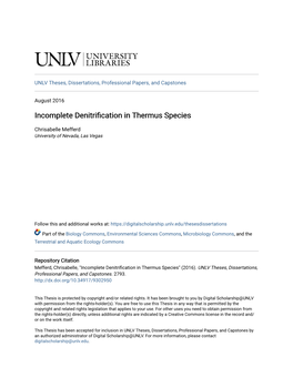 Incomplete Denitrification in Thermus Species