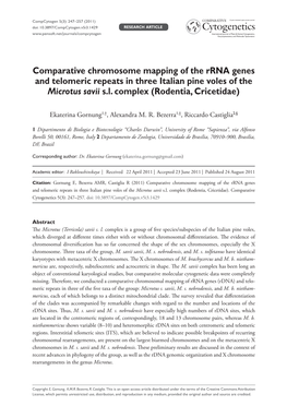 Comparative Chromosome Mapping of the Rrna Genes and Telomeric Repeats in Three Italian Pine Voles of the Microtus Savii S.L