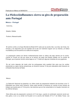 Nota De Prensa La #Selecciónbanamex Cierra Su Gira De Preparación Ante Portugal