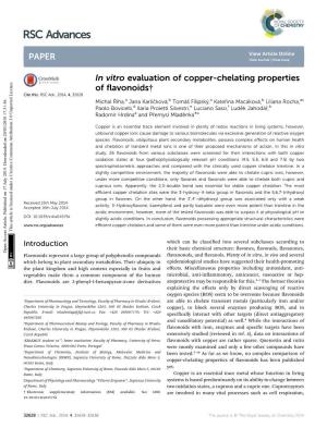 In Vitro Evaluation of Copper-Chelating Properties of Flavonoids