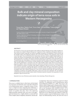 Bulk and Clay Mineral Composition Indicate Origin of Terra Rossa Soils in Western Herzegovina 