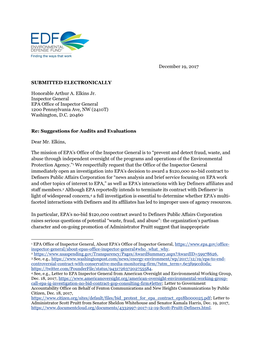 December 19, 2017 SUBMITTED ELECTRONICALLY Honorable Arthur A. Elkins Jr. Inspector General EPA Office of Inspector General 1