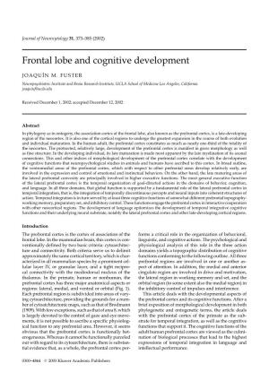 Frontal Lobe and Cognitive Development