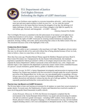 U.S. Department of Justice Civil Rights Division Defending the Rights of LGBT Americans