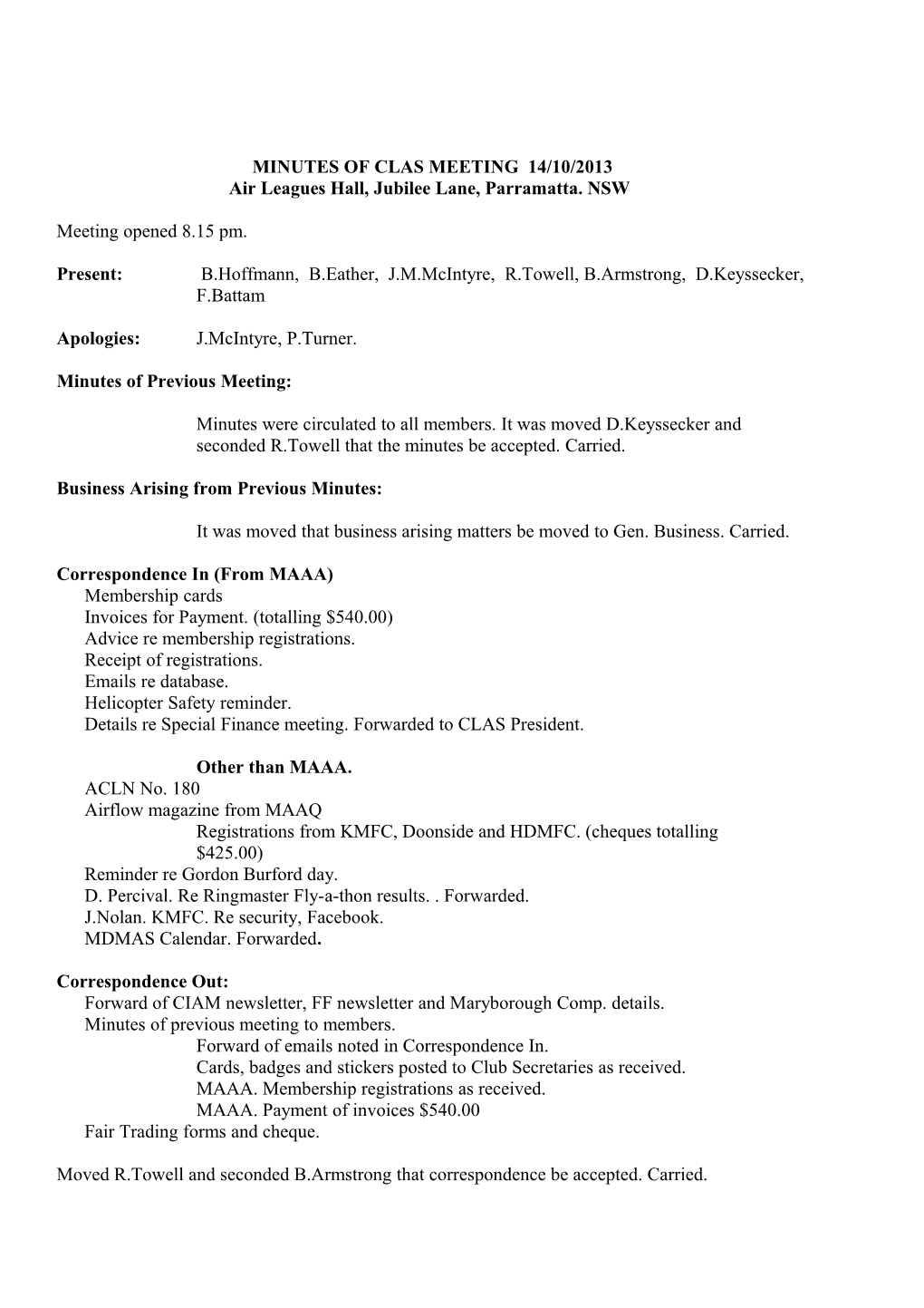 Minutes of Clas Meeting 10 / 05 / 04 s3