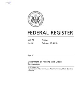 Implementation of the Fair Housing Act's Discriminatory Effects