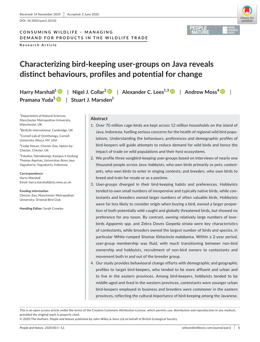 Characterizing Bird‐Keeping User‐Groups on Java Reveals Distinct