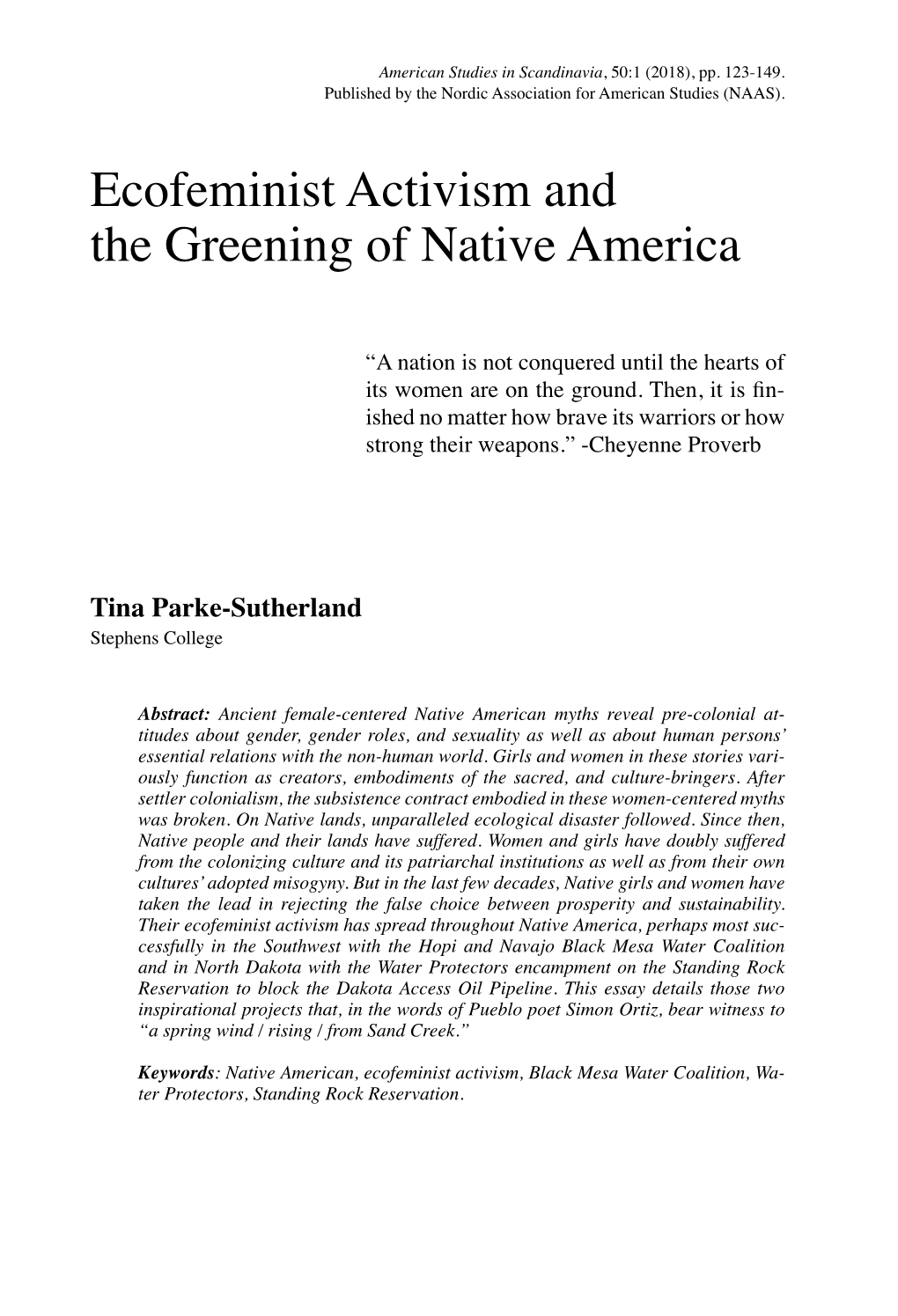 Ecofeminist Activism and the Greening of Native America