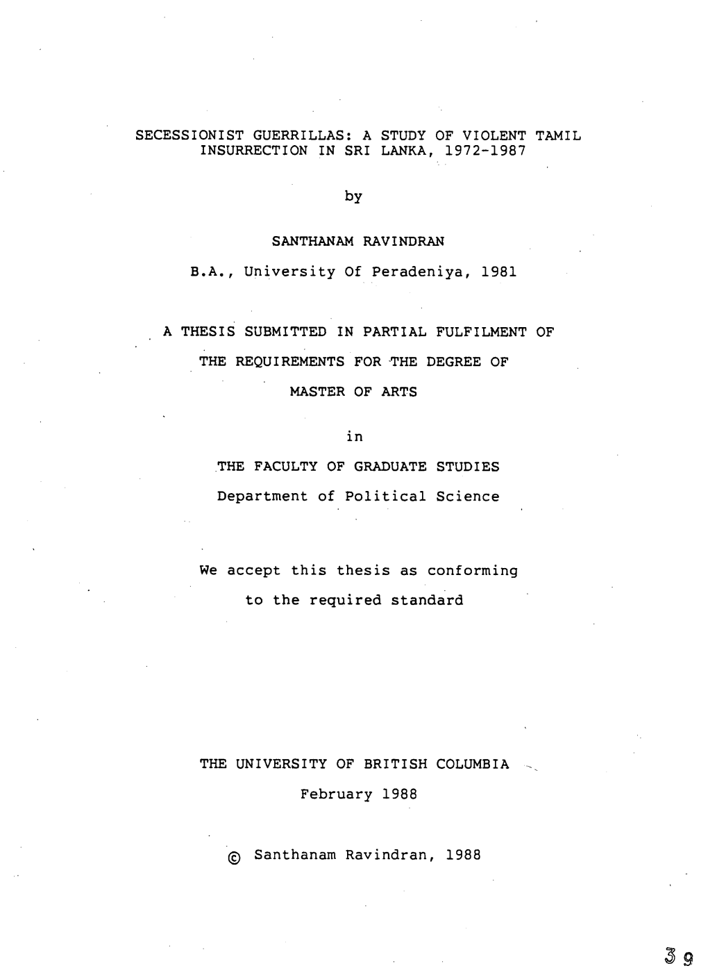 A Study of Violent Tamil Insurrection in Sri Lanka, 1972-1987