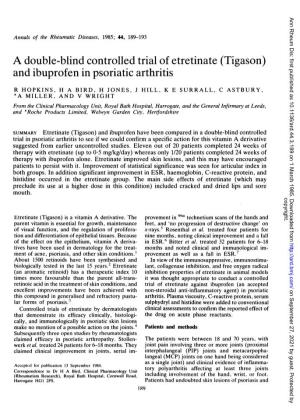 A Double-Blind Controlled Trial of Etretinate (Tigason) and Ibuprofen in Psoriatic Arthritis