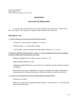 Chapter 9 Outline of Philemon