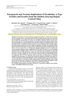 Petrogenesis and Tectonic Implications of Peralkaline A-Type Granites and Syenites from the Suizhou-Zaoyang Region, Central China