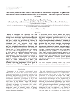 Metabolic Plasticity and Critical Temperatures for Aerobic