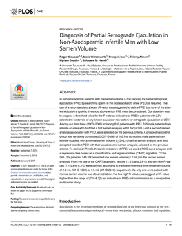 Diagnosis of Partial Retrograde Ejaculation in Non-Azoospermic Infertile Men with Low Semen Volume