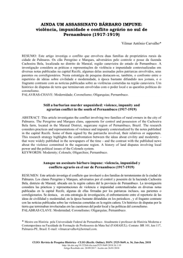 Violência, Impunidade E Conflito Agrário No Sul De Pernambuco (1917-1919)