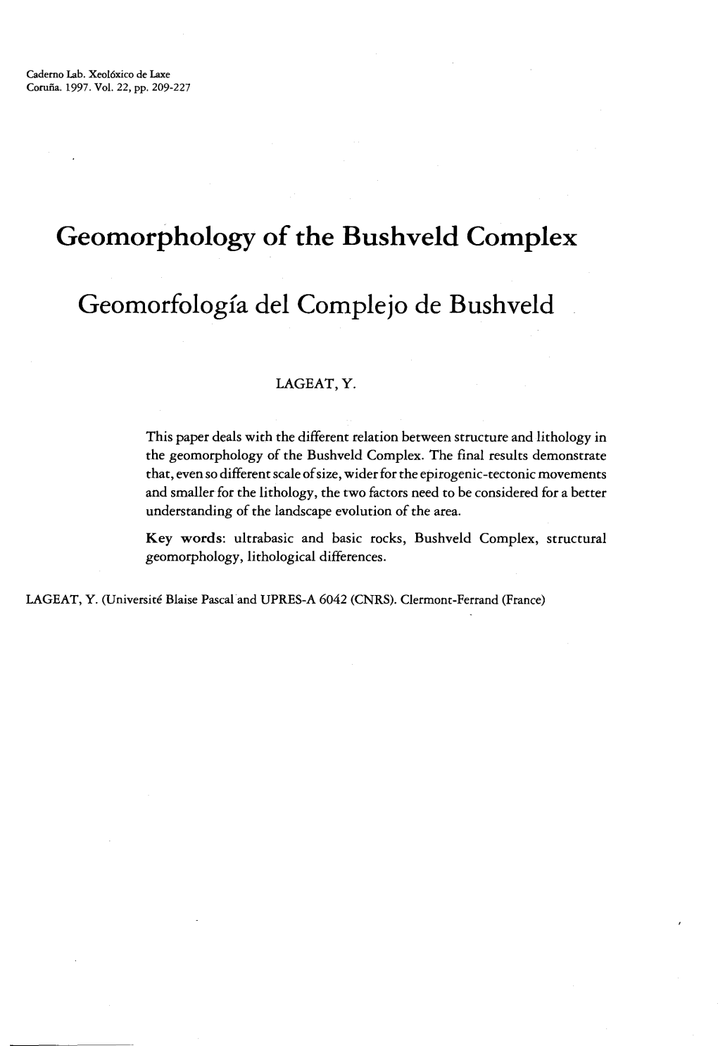 Geomorphology of the Bushveld Complex