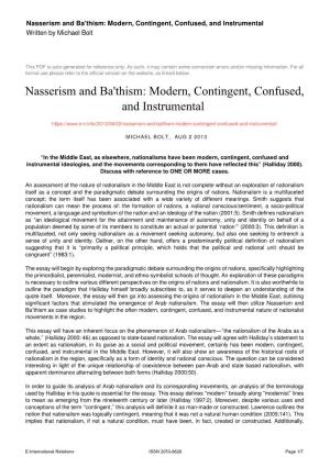 Nasserism and Ba'thism: Modern, Contingent, Confused, and Instrumental Written by Michael Bolt