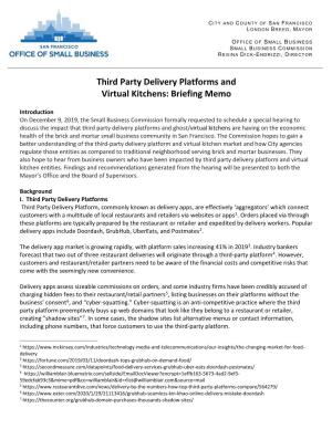 Third Party Delivery Platforms and Virtual Kitchens: Briefing Memo