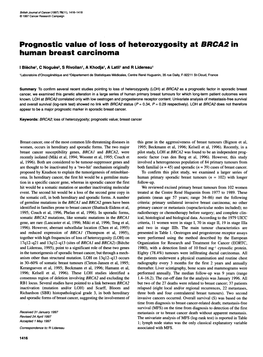 Prognostic Value of Loss of Heterozygosity at BRCA2 in Human Breast Carcinoma