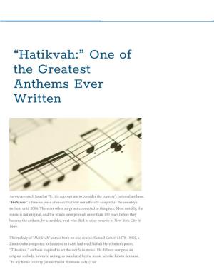 “Hatikvah:” One of the Greatest Anthems Ever Written