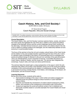 Czech History, Arts, and Civil Society I EURO 3000 (3 Credits / 45 Hours)