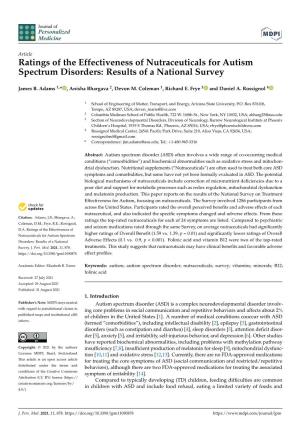 Ratings of the Effectiveness of Nutraceuticals for Autism Spectrum Disorders: Results of a National Survey