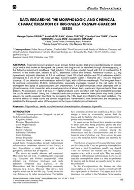 Data Regarding the Morphologic and Chemical Characterization of Trigonella Foenum-Graecum Seeds