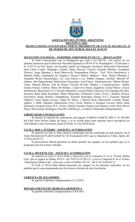 Asociación Del Fútbol Argentino Boletín Nº 5021 Resoluciones Sancionadas Por El Presidente Sr