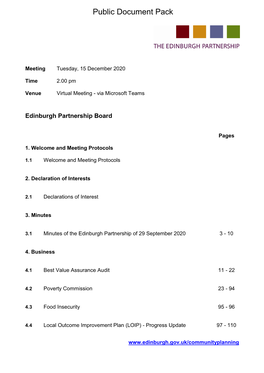 (Public Pack)Agenda Document for Edinburgh Partnership, 15/12/2020 14:00