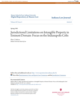 Jurisdictional Limitations on Intangible Property in Eminent Domain: Focus on the Indianapolis Colts Ellen Z