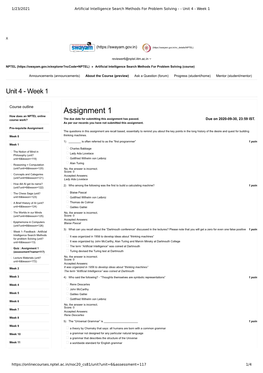 Assignment 1 How Does an NPTEL Online Course Work? the Due Date for Submitting This Assignment Has Passed