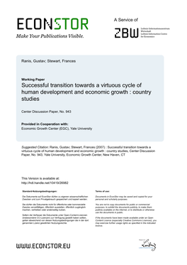 Successful Transition Towards a Virtuous Cycle of Human Development and Economic Growth : Country Studies