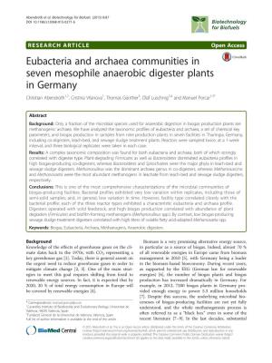 Eubacteria and Archaea Communities in Seven Mesophile Anaerobic