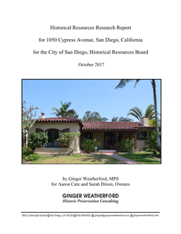 Historical Resources Research Report for 1050 Cypress Avenue, San