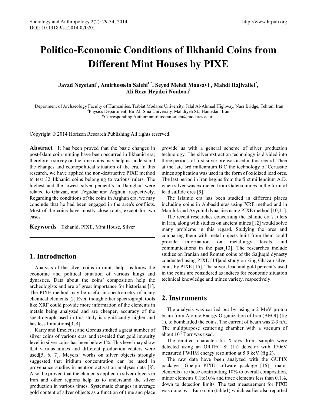 Politico-Economic Conditions of Ilkhanid Coins from Different Mint Houses by PIXE