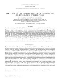 Local Perceptions and Regional Climate Trends on the Central Plateau of Burkina Faso