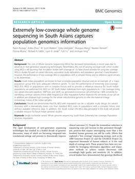 Extremely Low-Coverage Whole Genome Sequencing in South Asians Captures Population Genomics Information Navin Rustagi1, Anbo Zhou2, W