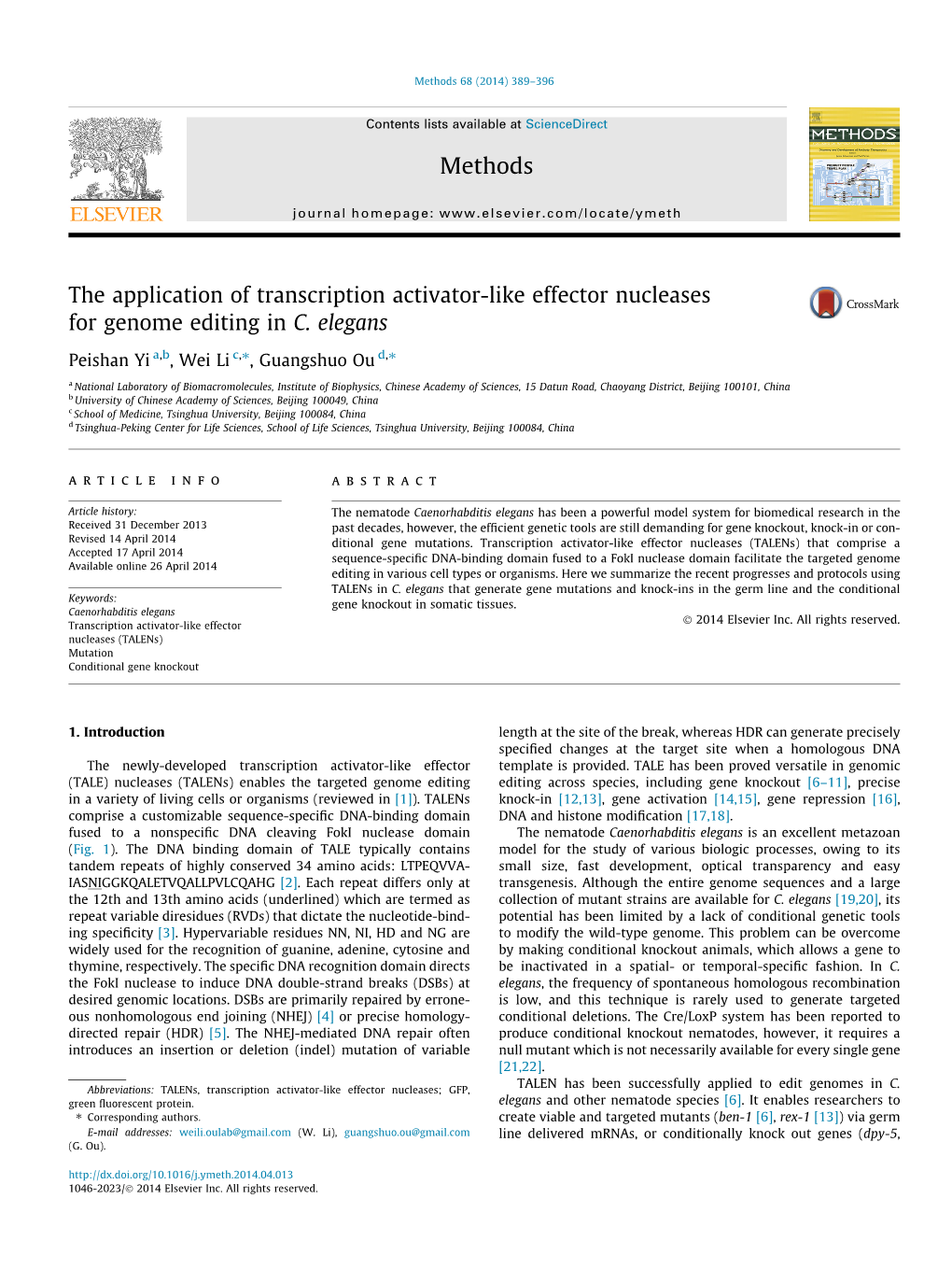 The Application of Transcription Activator-Like Effector Nucleases for Genome Editing in C