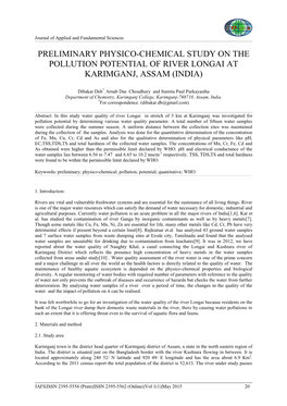 Preliminary Physico-Chemical Study on the Pollution Potential of River Longai at Karimganj, Assam (India)