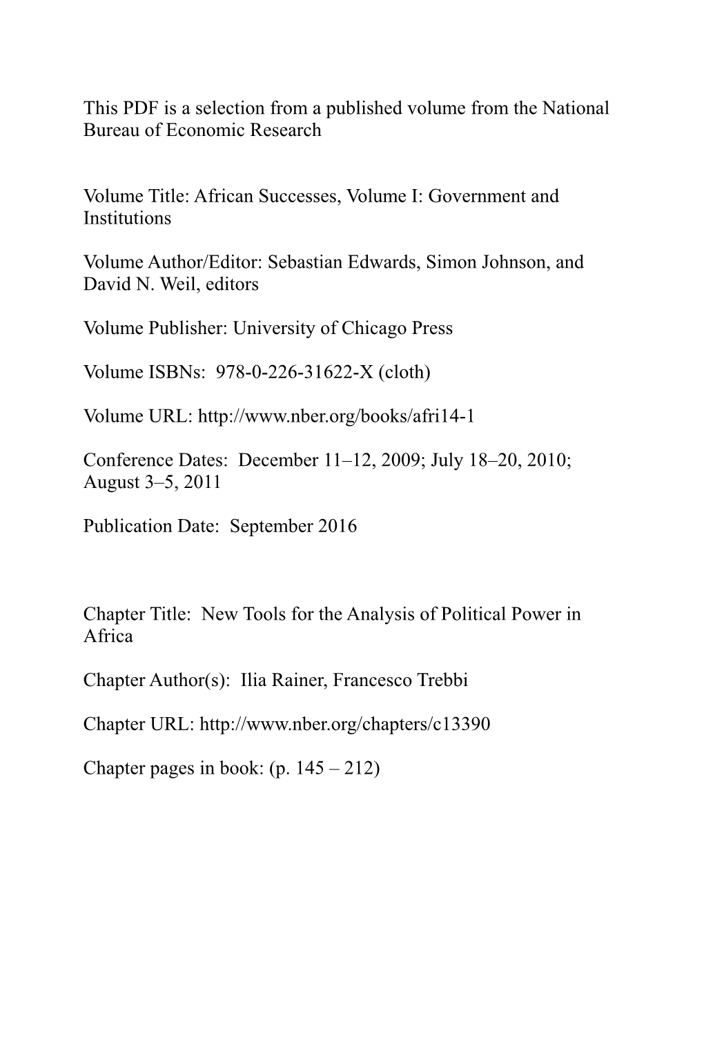 African Successes, Volume I: Government and Institutions