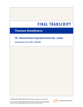 TRI - Thomson Reuters Corporation Investor Day - London