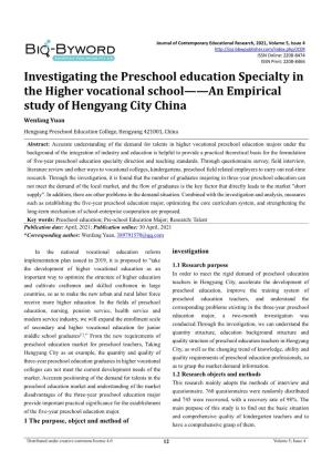 Investigating the Preschool Education Specialty in the Higher Vocational