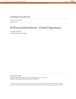 In Personam Jurisdiction - General Appearance Howard W