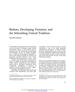 Developing Variation, and the Schoenberg Critical Tradition