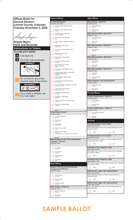 SAMPLE BALLOT Judicial State of Colorado State of Colorado